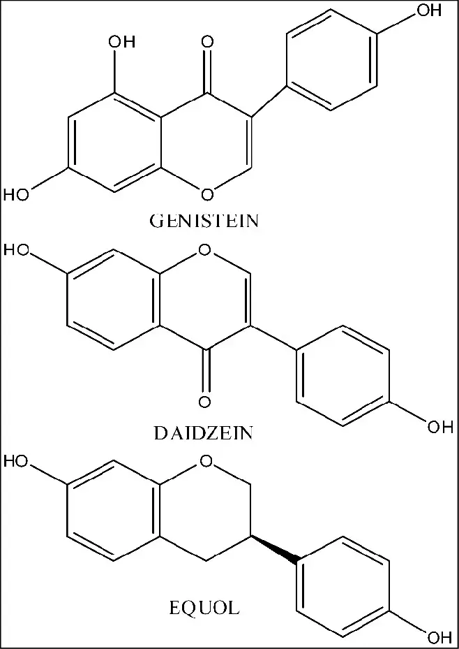 Representative soy isoflavone structure associated with genistein and daidzein